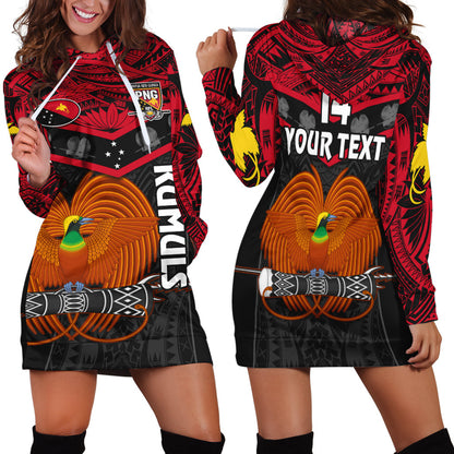 Custom Text And Number Papua New Guinea Rugby Hoodie Dress PNG Kumuls Bird Of Paradise Black