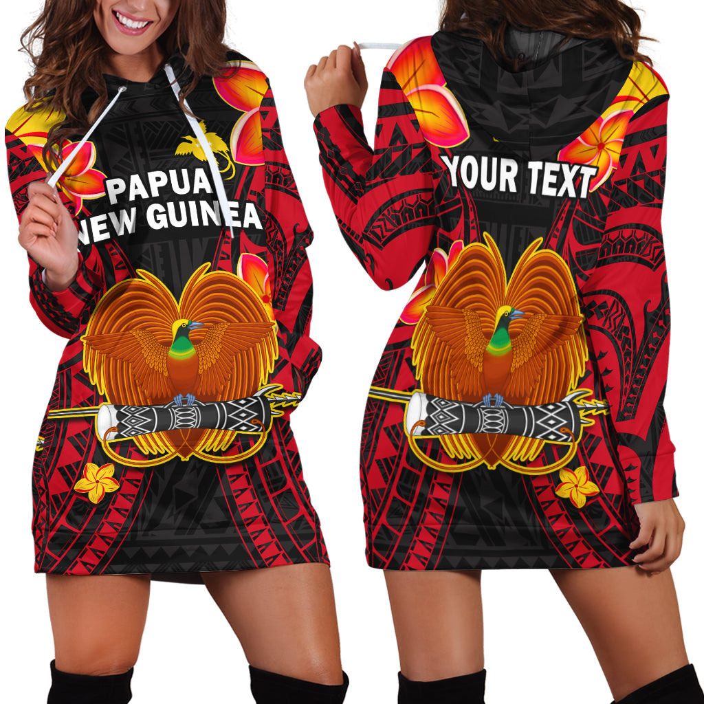 Custom Personalised Papua New Guinea Hoodie Dress PNG Bird Of Paradise Polynesian Pattern