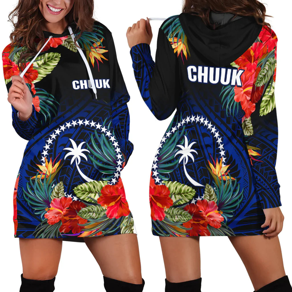 Chuuk State Hoodie Dress FSM Hibiscus Flowers Mix Polynesian