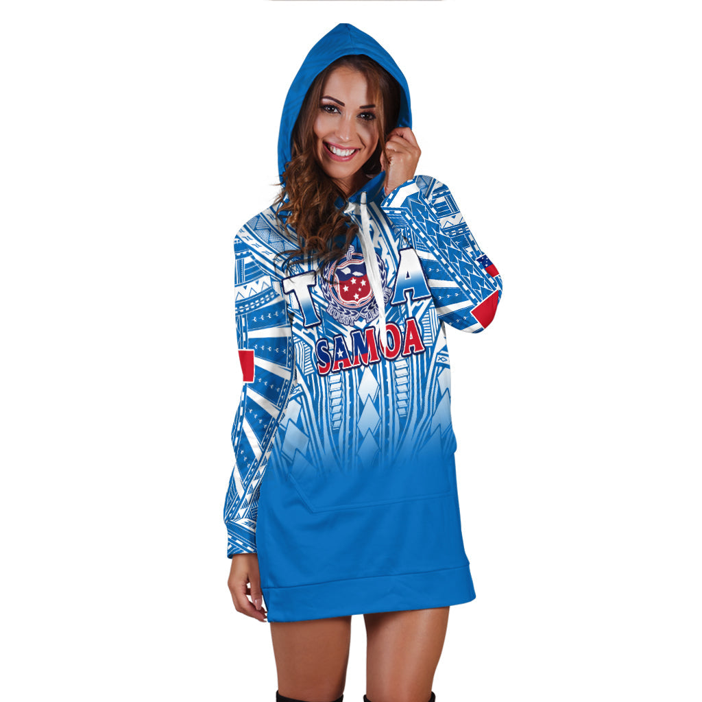 Samoa Rugby Hoodie Dress Toa Samoa Polynesian Pacific Blue Version