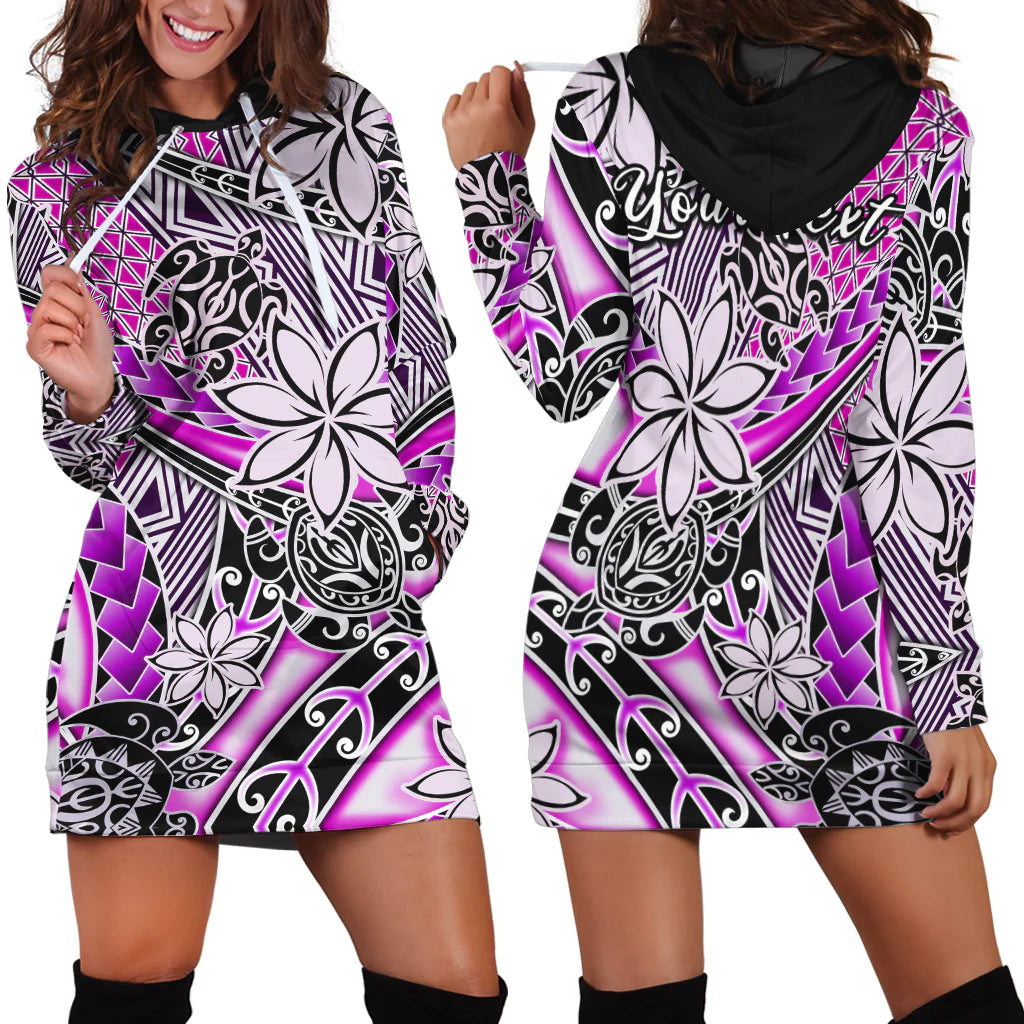 Custom Personalised Hawaii Hoodie DressTribal Plumeria With Polynesian Turtle Ver.02