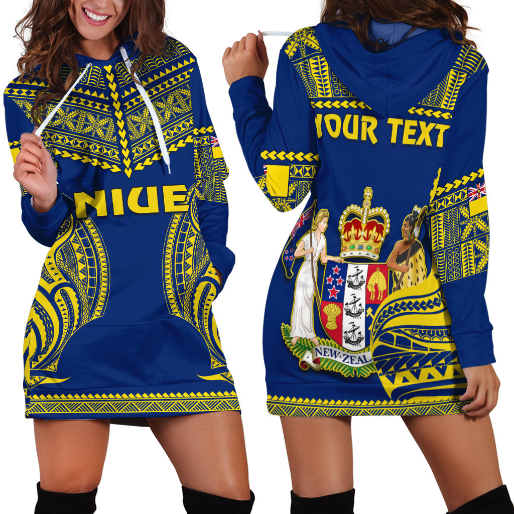 Custom Personalised Niue Hoodie Dress Hiapo Mix Polynesian Happy Constitution Day