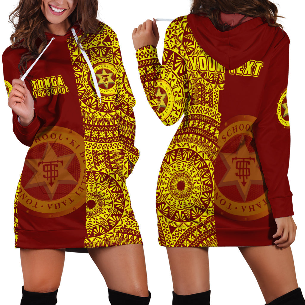 Custom Personalised Tonga High School Hoodie Dress Tongan Ngatu Pattern