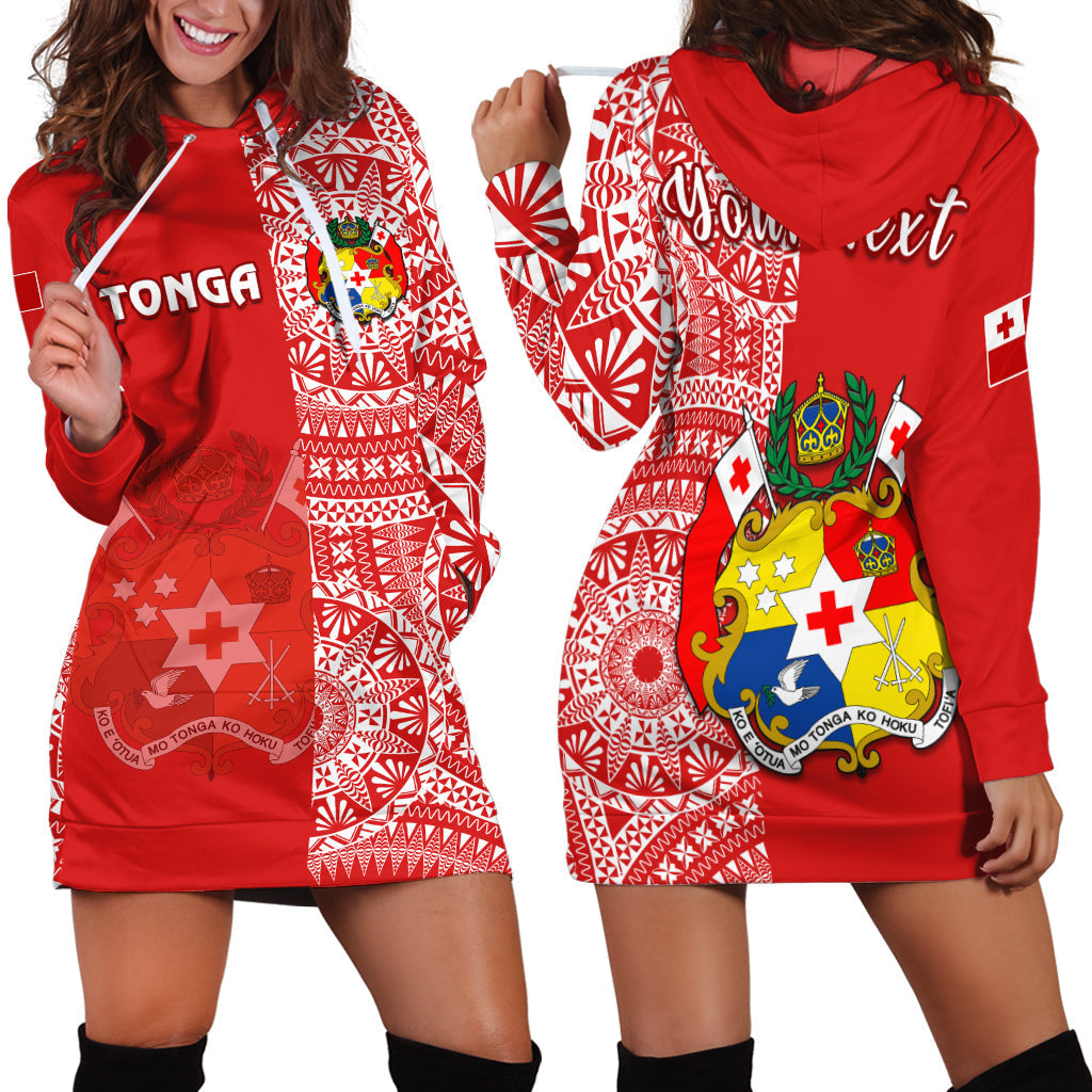 Custom Personalised Tonga Hoodie Dress Tongan Coat Of Arms Ngatu Pattern