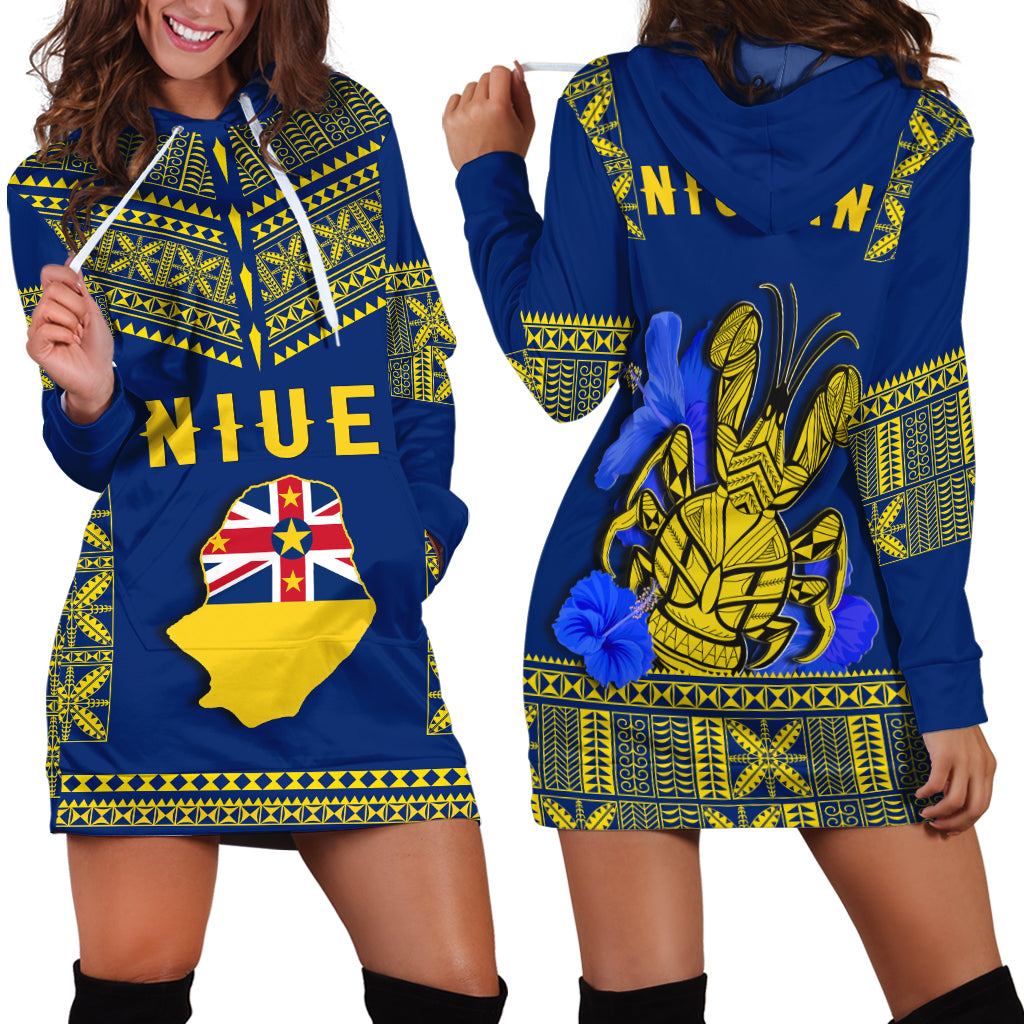 Niue Hoodie Dress Happy Constitution Day Niuean Hiapo Crab With Map