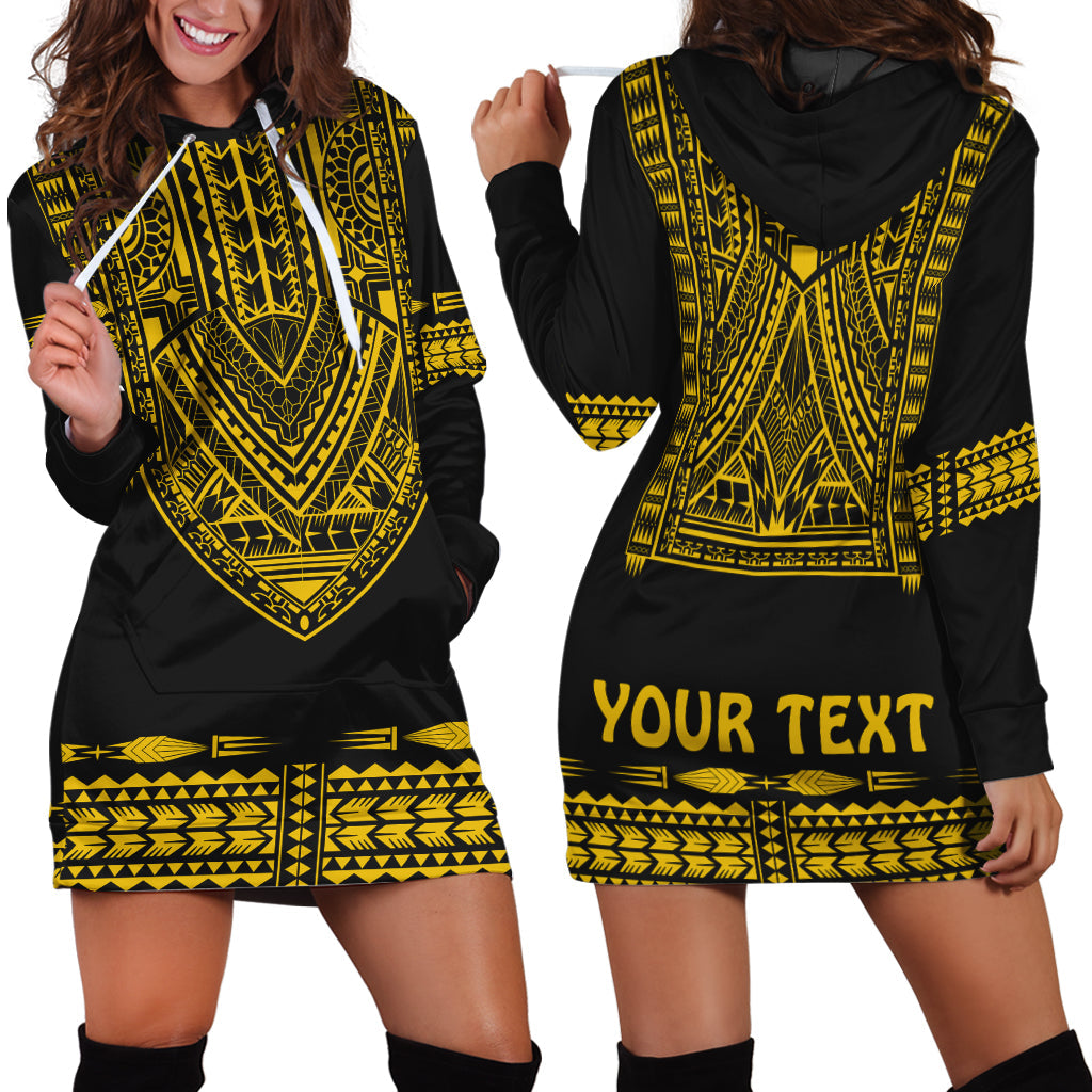 Custom Personalised Polynesian Hoodie Dress Dashiki With Polynesian Tattoo Royal Golden Version