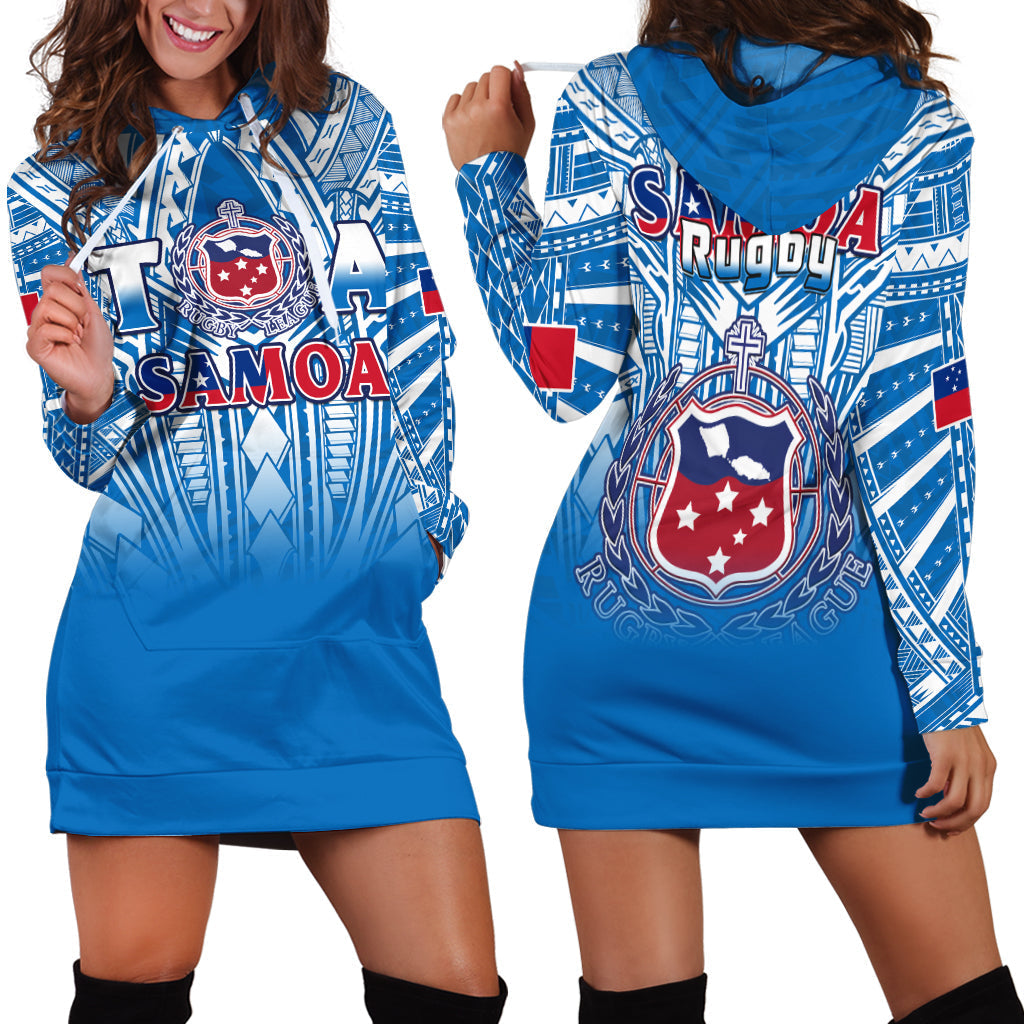Samoa Rugby Hoodie Dress Toa Samoa Polynesian Pacific Blue Version
