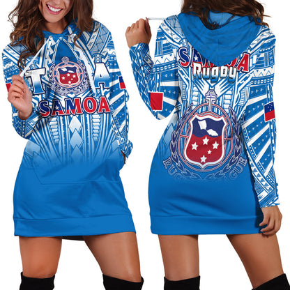 Samoa Rugby Hoodie Dress Toa Samoa Polynesian Pacific Blue Version