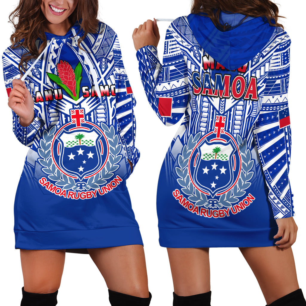 Samoa Rugby Hoodie Dress Manu Samoa 7s Ginger Blue Polynesian