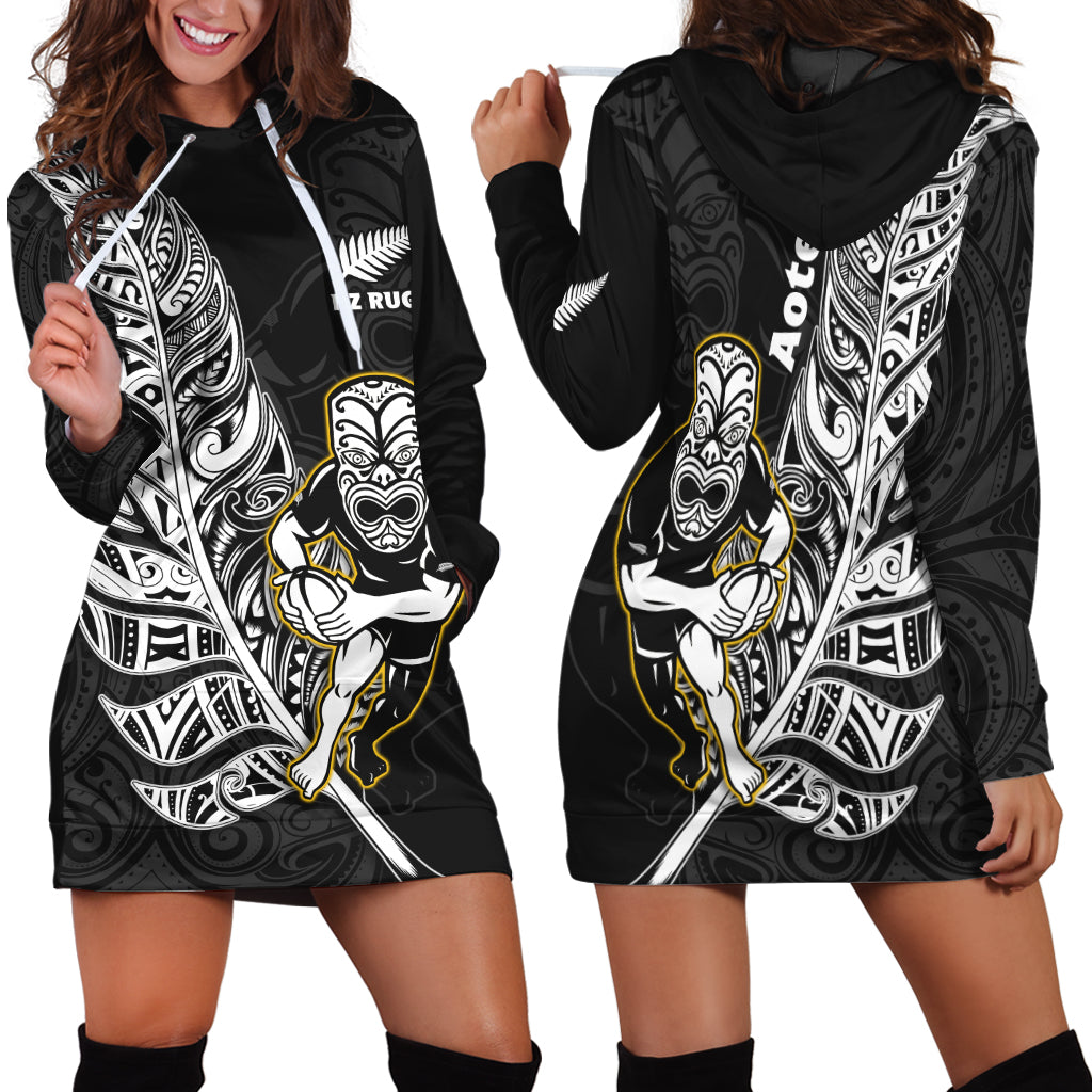 New Zealand Silver Fern Rugby Hoodie Dress All Black Maori Version Black
