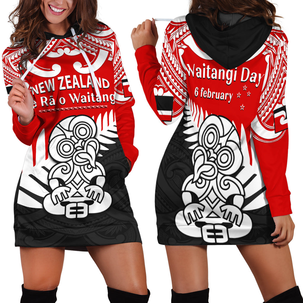 Waitangi Day Hoodie Dress Tino Rangatiratanga Flag With Tiki Maori Fern