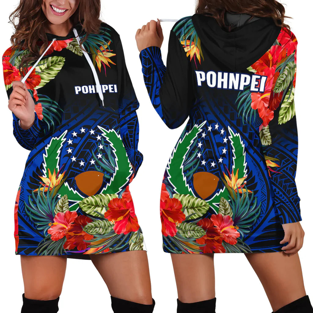 Pohnpei State Hoodie Dress FSM Hibiscus Flowers Mix Polynesian