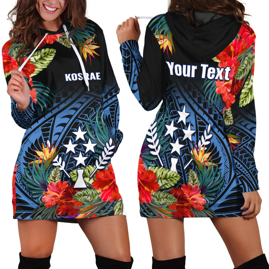 Custom Personalised Kosrae State Hoodie Dress FSM Hibiscus Flowers Mix Polynesian