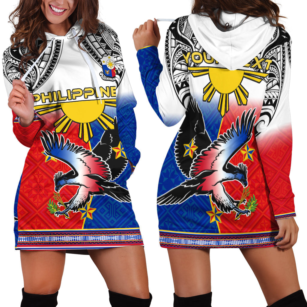Custom Personalised Philippines Hoodie Dress Polynesian Filipino Pattern With Eagle