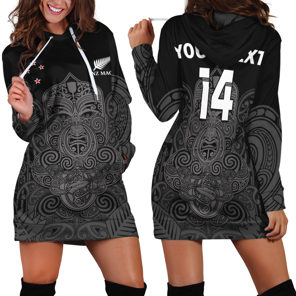 Custom Text And Number New Zealand Tiki Rugby Hoodie Dress NZ Maori Koru Pattern