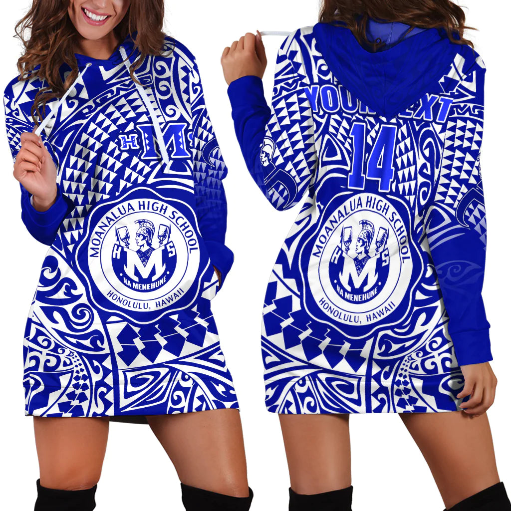 Custom Text And Number Hawaii Hoodie Dress Moanalua High School Tribal Kakau