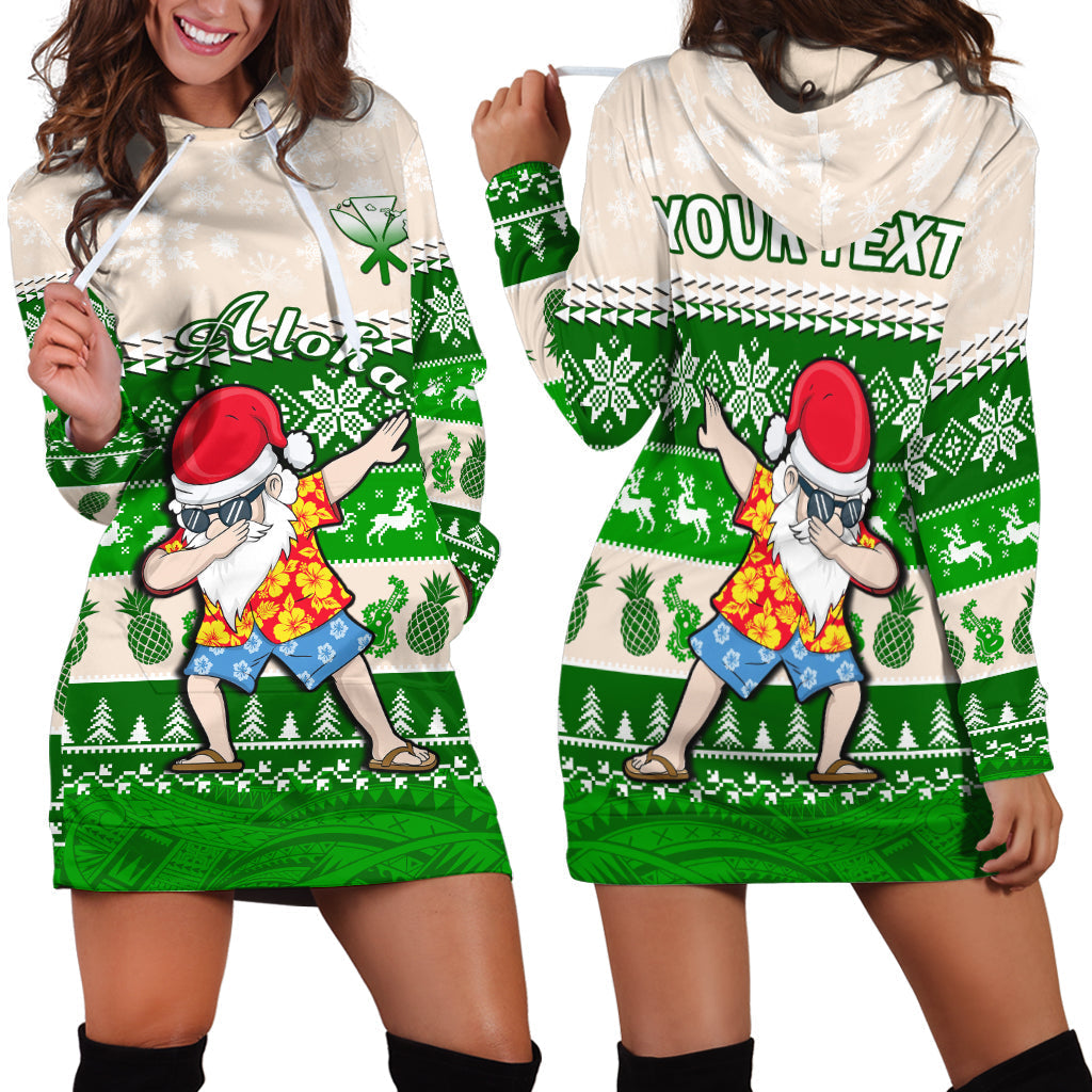 Custom Personalised Hawaii Mele Kalikimaka Hoodie Dress Dabbing Santa Green Merry Christmas