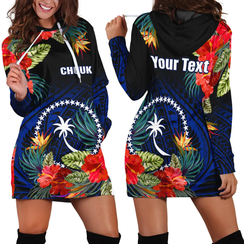 Custom Personalised Chuuk State Hoodie Dress FSM Hibiscus Flowers Mix Polynesian