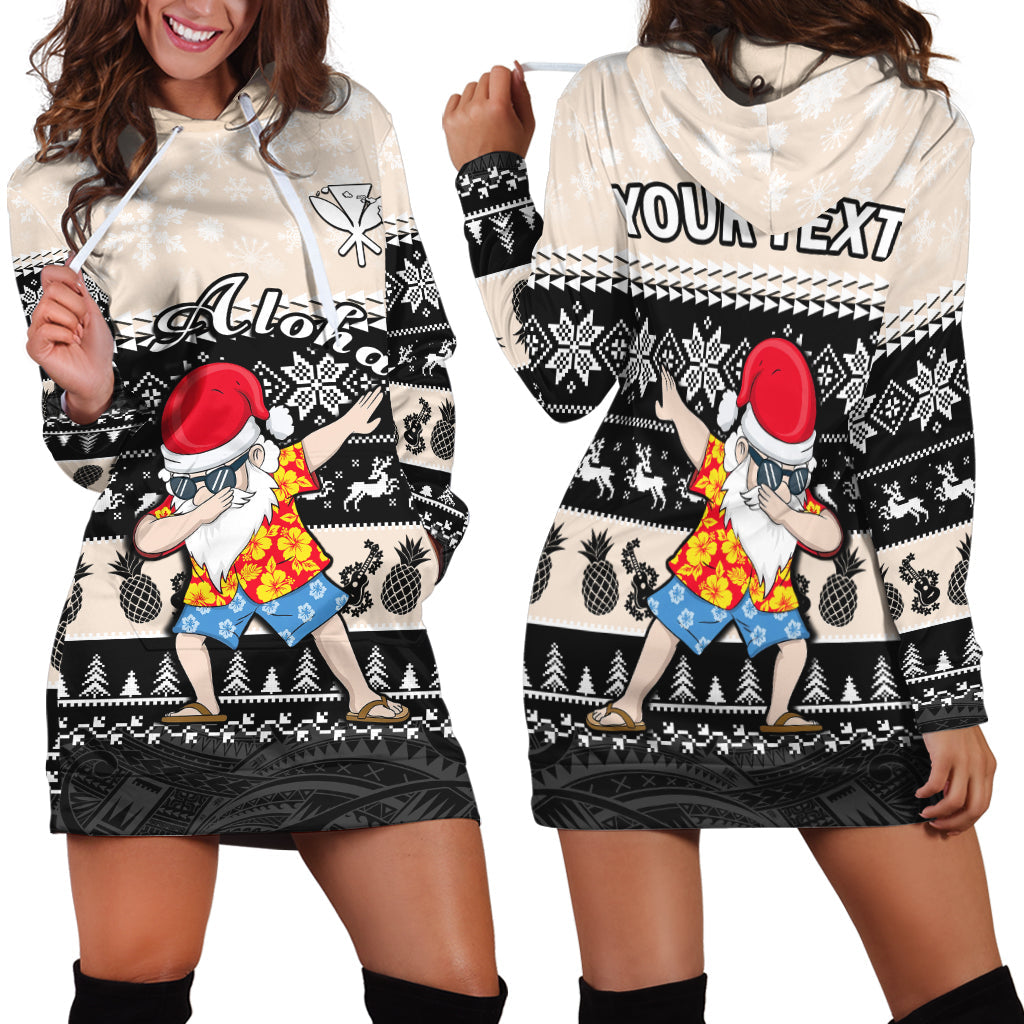Custom Personalised Hawaii Mele Kalikimaka Hoodie Dress Dabbing Santa Black Merry Christmas