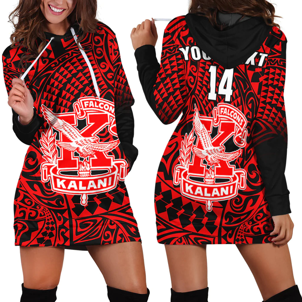 Custom Text And Number Hawaii Hoodie Dress Kalani High School Tribal Kakau