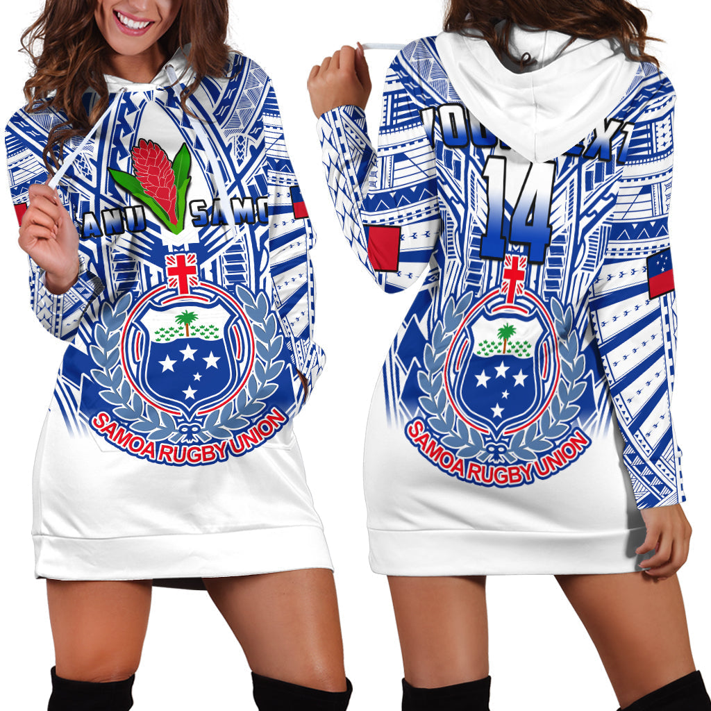 Custom Text And Number Samoa Rugby Hoodie Dress Manu Samoa 7s Ginger White Polynesian