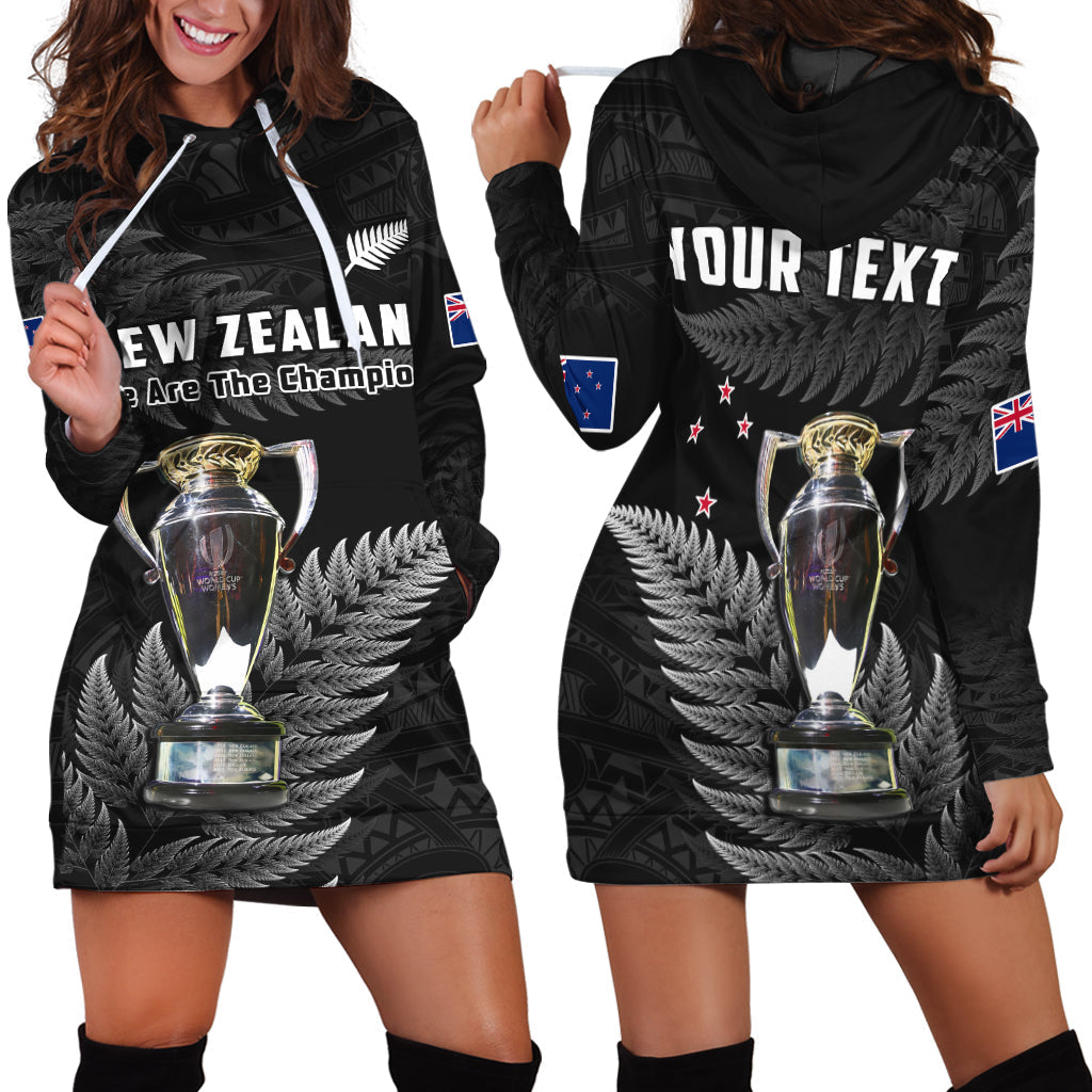 Custom Personalised New Zealand 2022 Rugby Hoodie Dress Black Fern Proud Champions RWC
