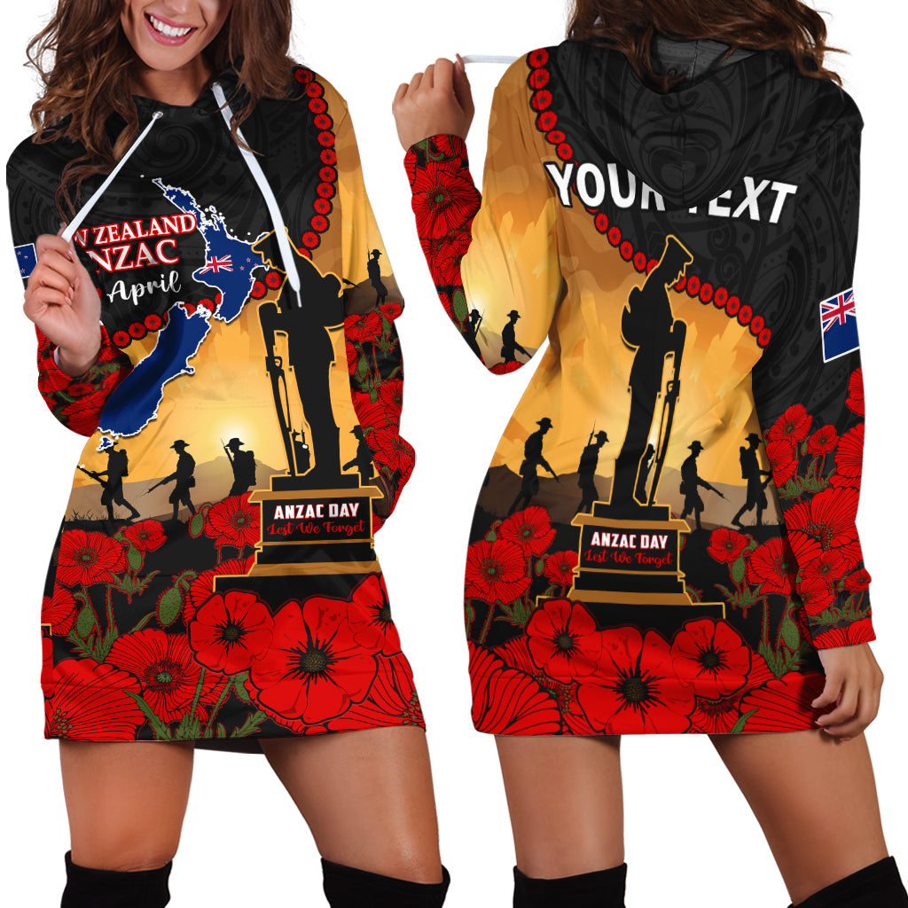 Custom Personalised New Zealand Anzac Hoodie Dress Maori Camouflage Mix Poppies We Will Remember Them