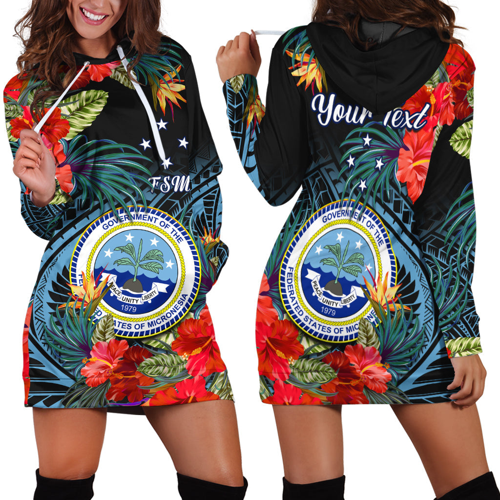 Custom Personalised Federated States of Micronesia Hoodie Dress Hibiscus Flowers FSM Seal Polynesian