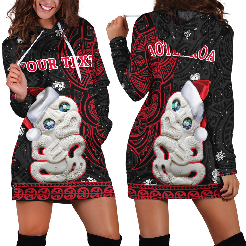Custom Personalised New Zealand Christmas Hoodie Dress Hei Tiki Red Pohutukawa Meri Kirihimete