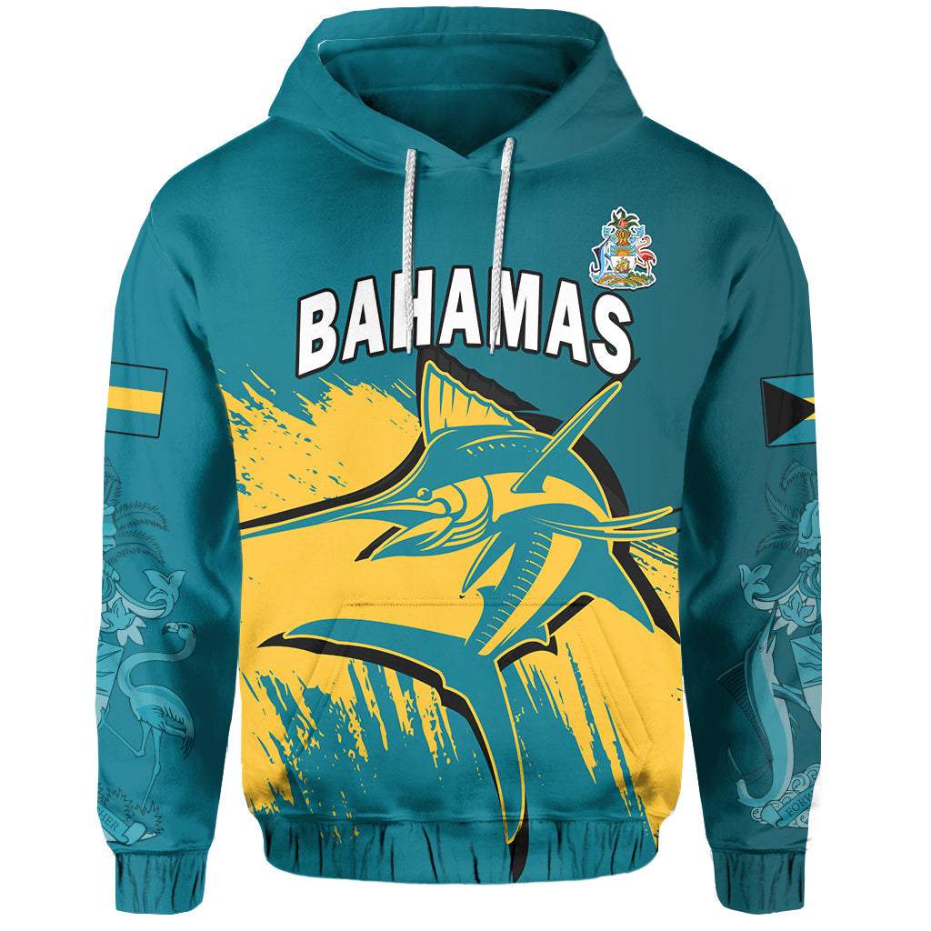 Custom Bahamas Hoodie Blue Marlin With Bahamian Coat Of Arms