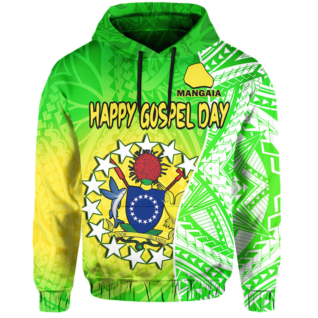 Happy Mangaia Gospel Day Hoodie Cook Islands Coat Of Arms Polynesian Pattern