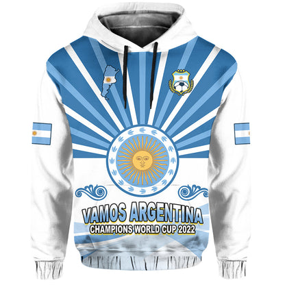 Custom Argentina Football Hoodie The Sun WC2022 Soccer Vamos La Albiceleste