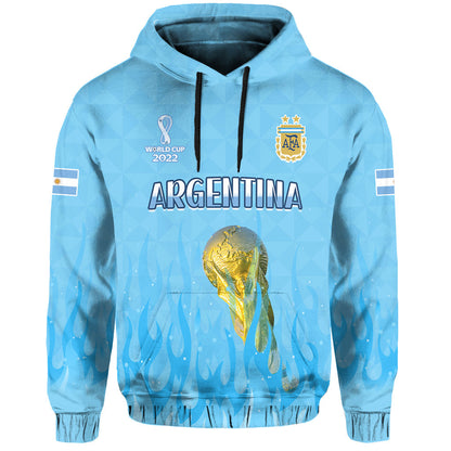 Custom Argentina Football Hoodie Vamos Sky Champions World Cup Fire