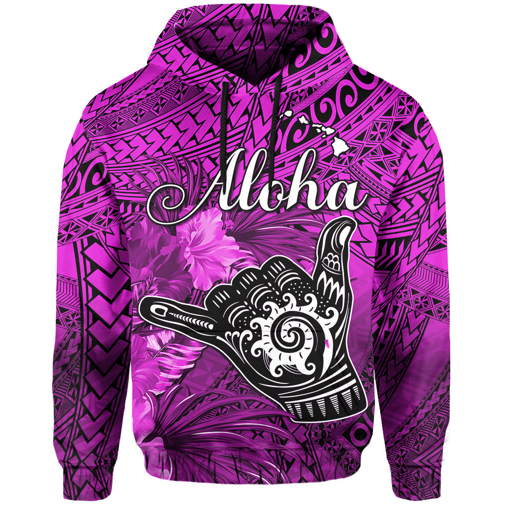 The Shaka Hawaii Hoodie Tropical Flowers Purple Version