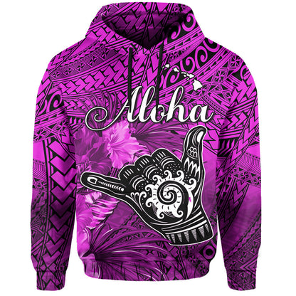 The Shaka Hawaii Hoodie Tropical Flowers Purple Version