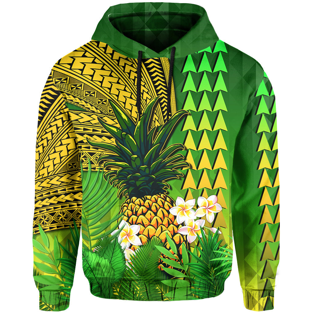 Hawaii Pineapple Hoodie Plumeria Frangipani Mix Tribal Pattern