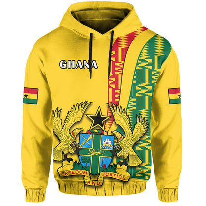 Ghana Hoodie Ghanan Coat Of Arms Mix Kente Pattern