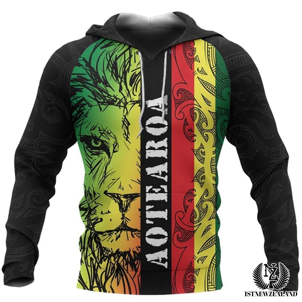 Aotearoa Lion Hoodie Maori Koru Pattern