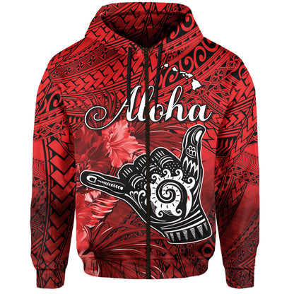 The Shaka Hawaii Hoodie Tropical Flowers Red Version