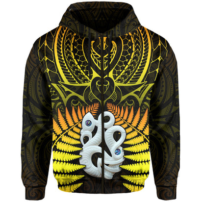 Aotearoa Fern Hoodie New Zealand Hei Tiki Gold Style Zip Up Hoodie