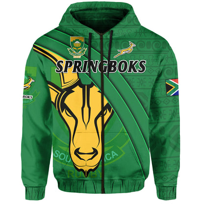 South Africa Rugby Hoodie Bokke Springbok With African Pattern Stronger Together
