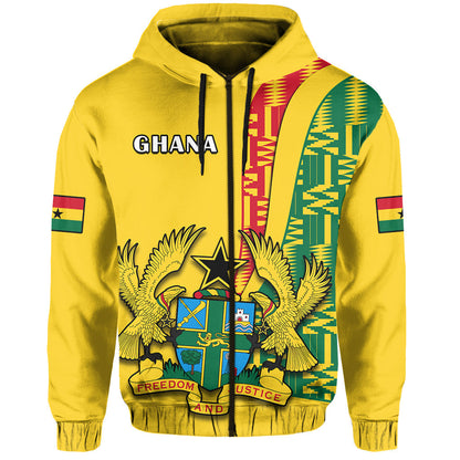 Ghana Hoodie Ghanan Coat Of Arms Mix Kente Pattern