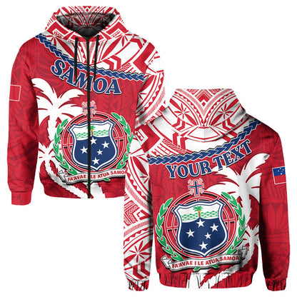 ( Personalised) Samoa Hoodie Samoan Coat Of Arms With Coconut Red Style