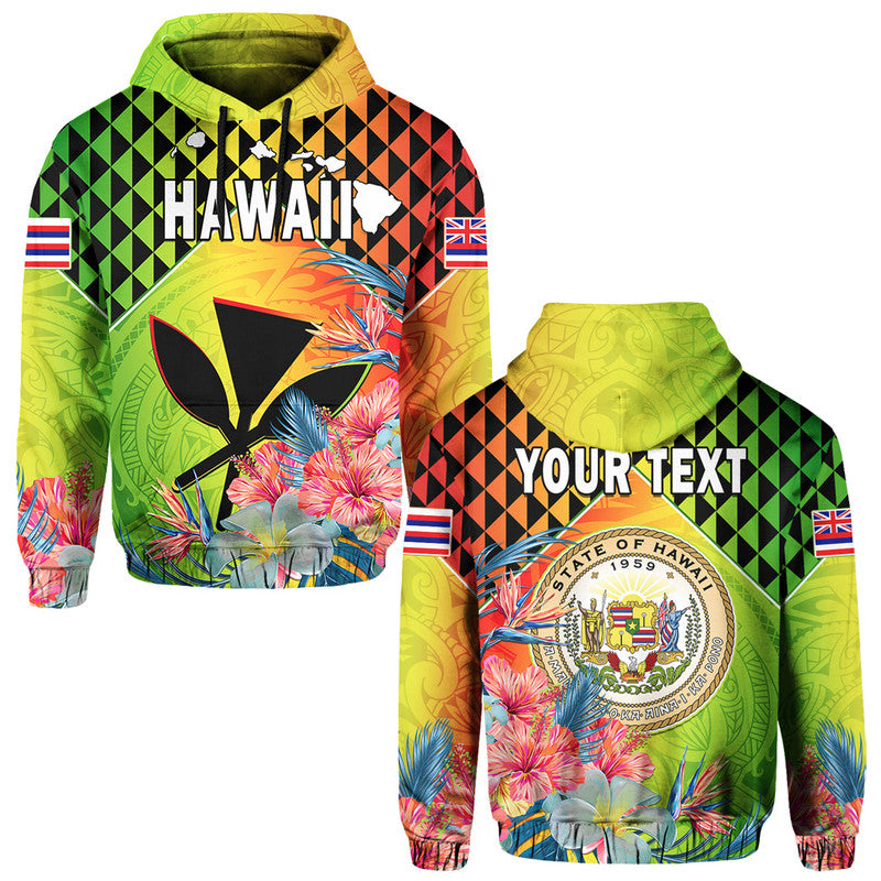 Custom Text Hawaii Hoodie Personalised Hawaiian Tribal Kanaka Maoli Hibiscus