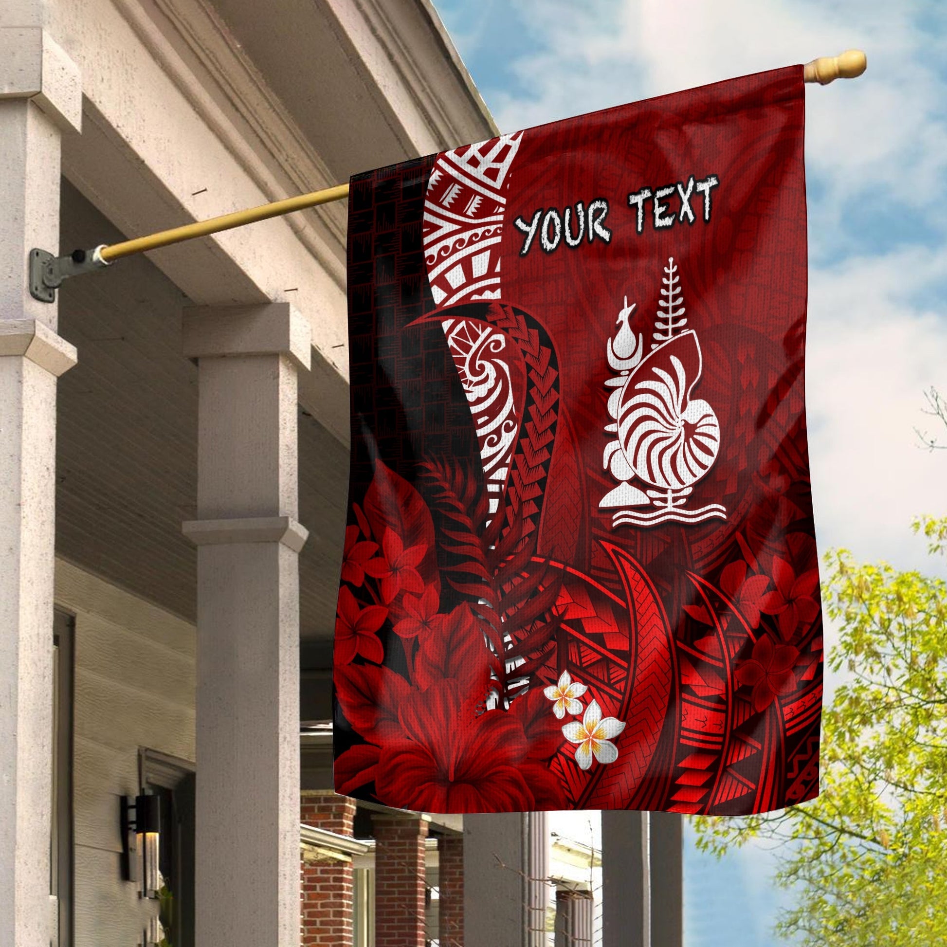 (Custom Personalised) New Caledonia Flag Nautilus Red Polynesian Hibiscus