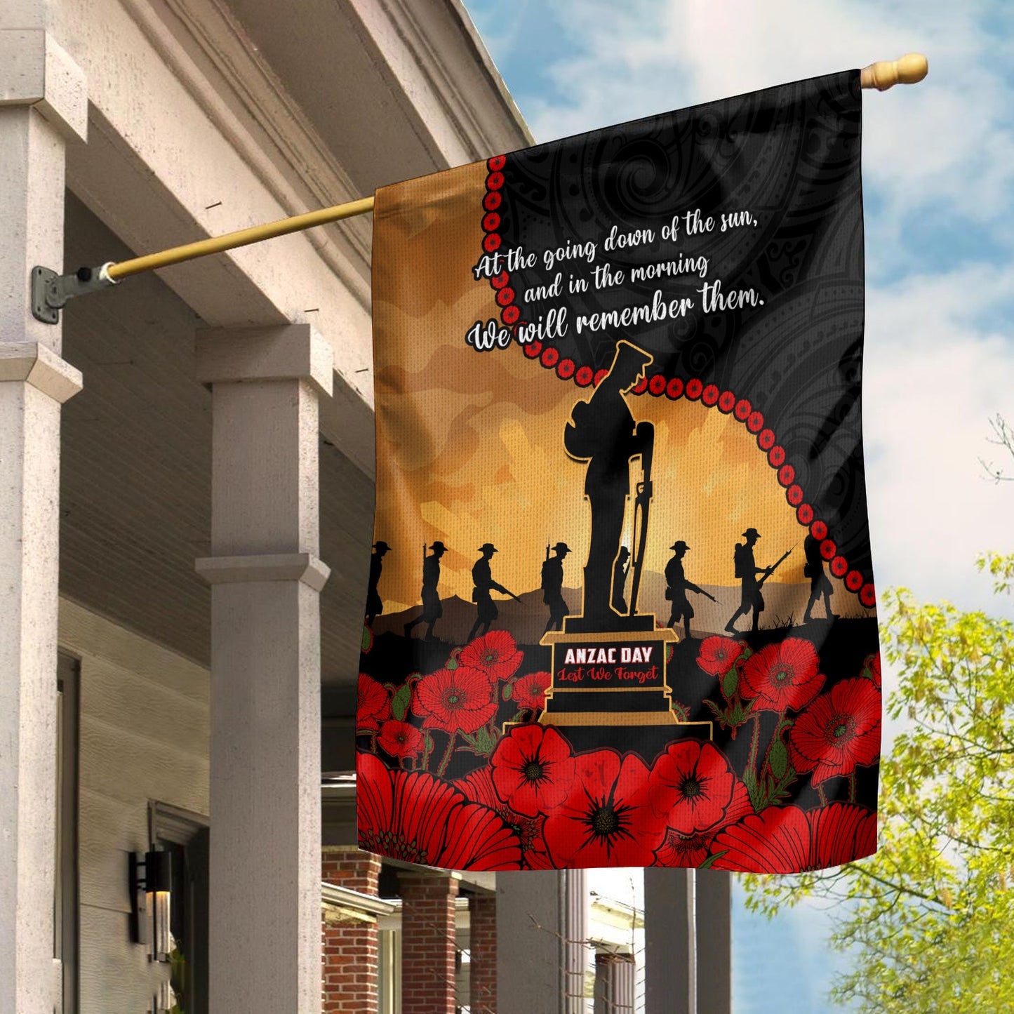 New Zealand Anzac Flag Maori Camouflage Mix Poppies We Will Remember Them Ver.01