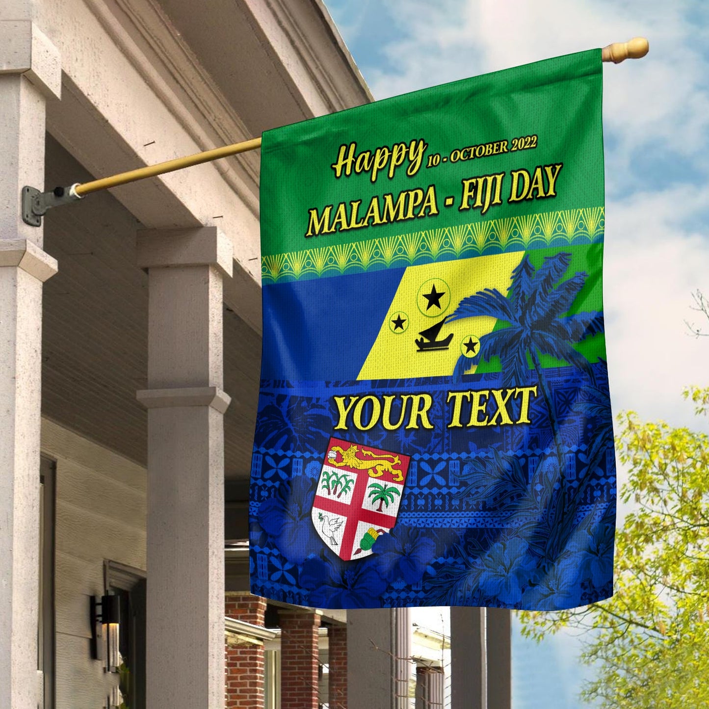 (Custom Personalised) Malampa Fiji Day Flag Vanuatu Polynesia mix Flowers