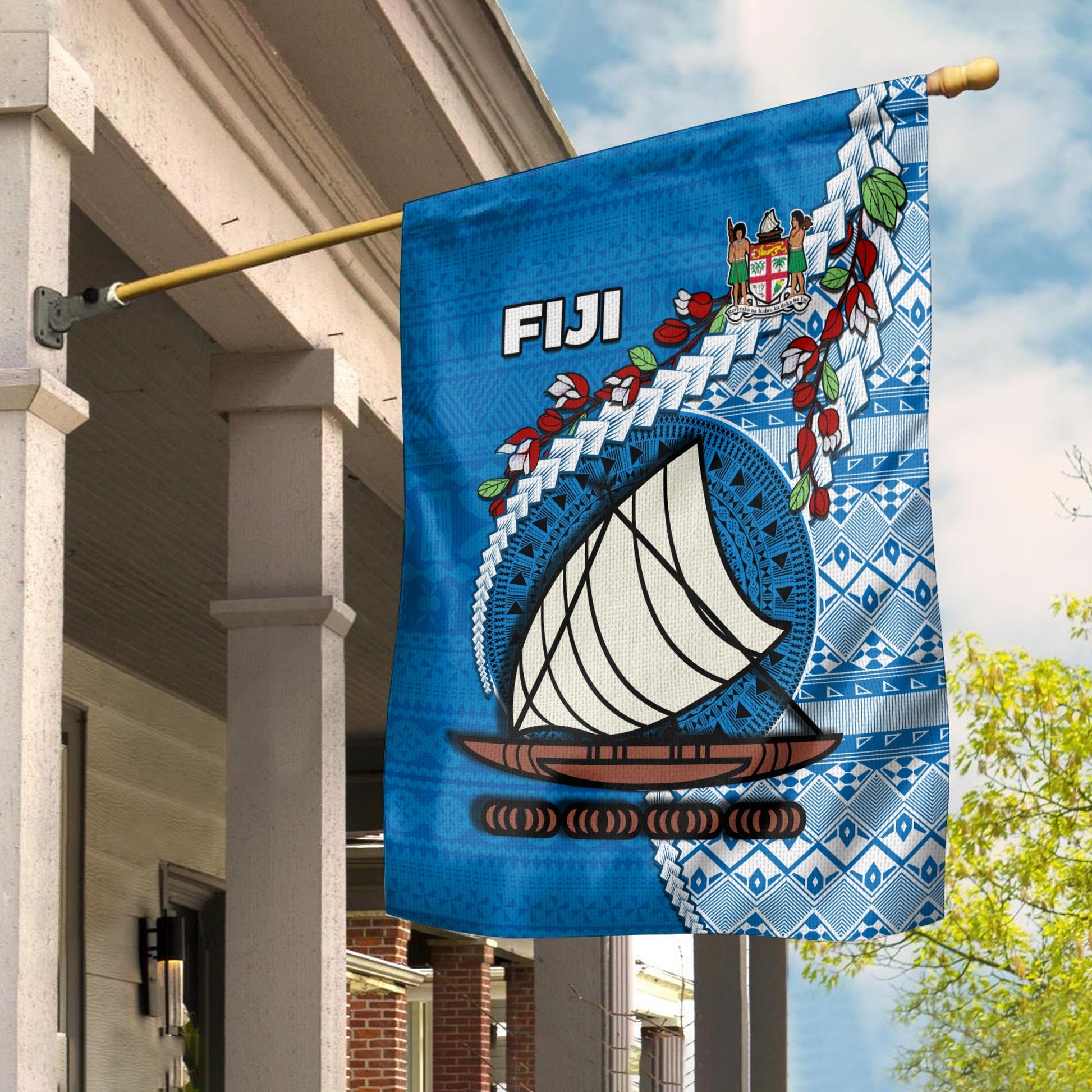 Fiji Flag Fijian Drua Mix Tagimaucia Flower Blue Style