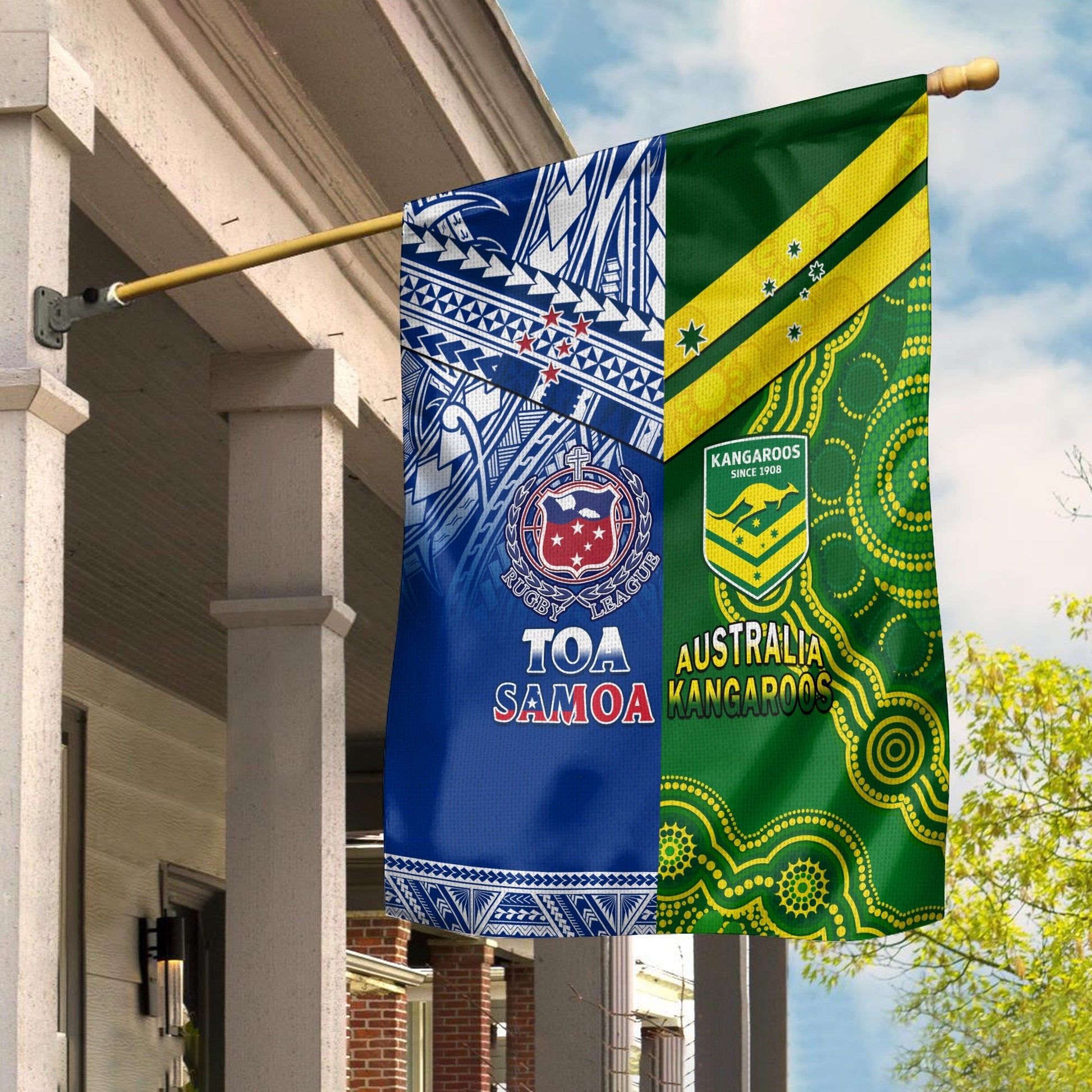 Samoa Rugby and Australia Rugby Flag Toa Samoa Mix Kangaroos Pacific