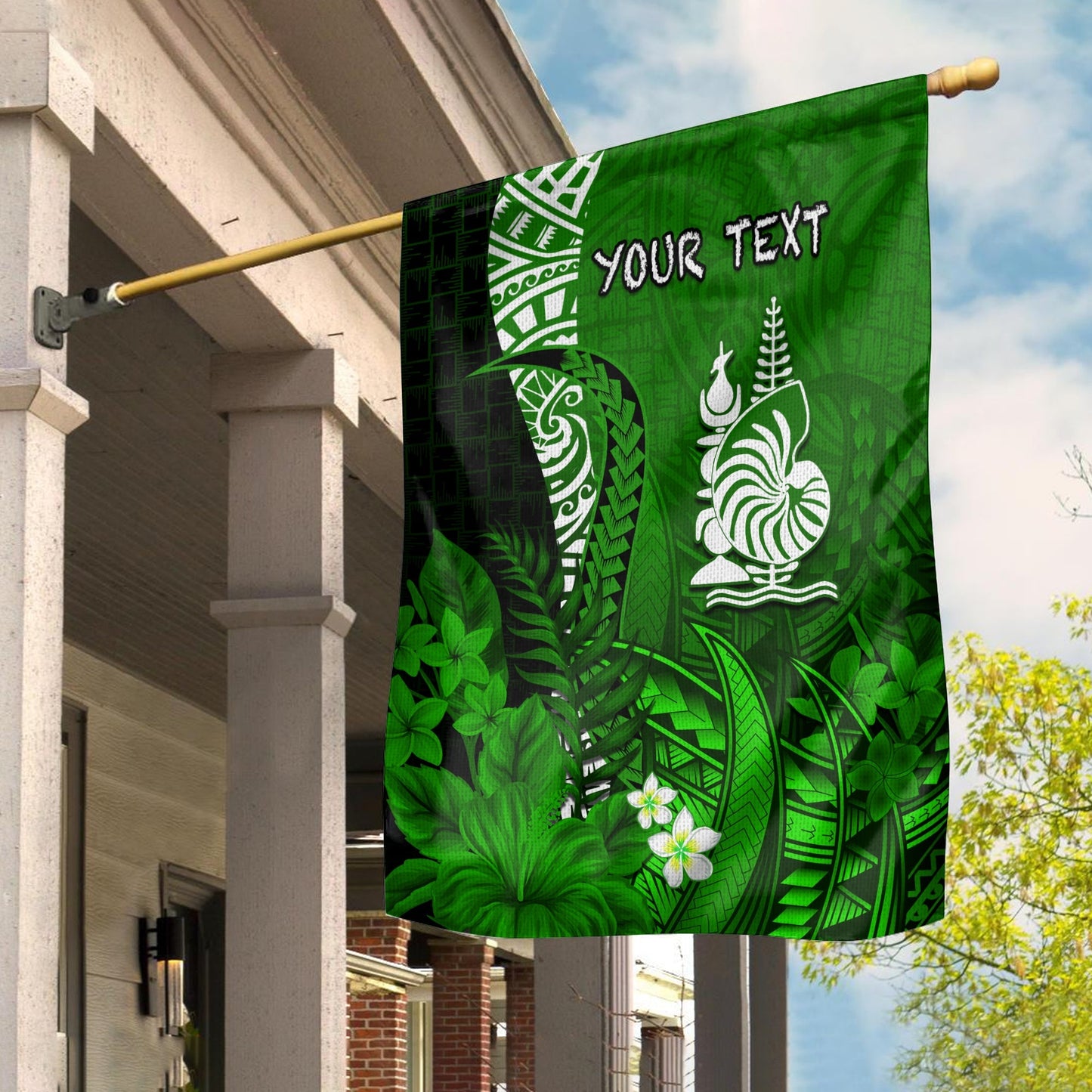 (Custom Personalised) New Caledonia Flag Nautilus Green Polynesian Hibiscus
